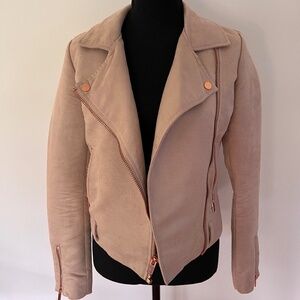 LC Lauren Conrad Runway Light Pink Suede Moto Jacket w Rose Gold Zippers - 2